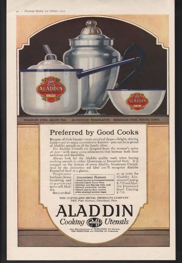 1919 ALADDIN COOK UTENSIL PAN BOWL PERCOLATOR COFFEE KITCHEN HOME DECOR  A21329