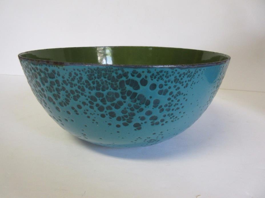 Porcelain Enamel Bowl Blue Green Vintage 8