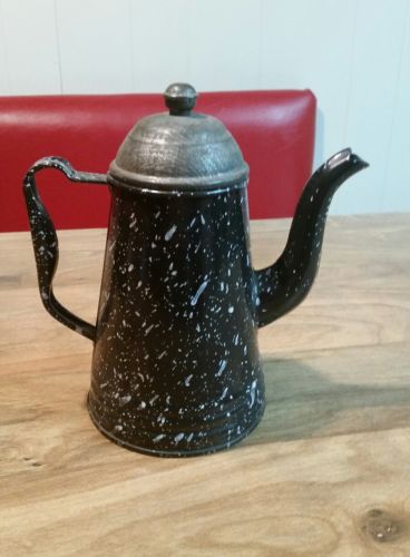 Black Splatter Graniteware Coffee Pot Teapot With Tin Lid