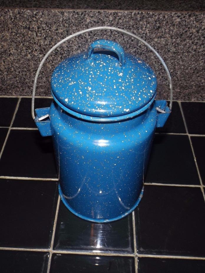 Vintage Enamelware Graniteware Covered Canister with Handle
