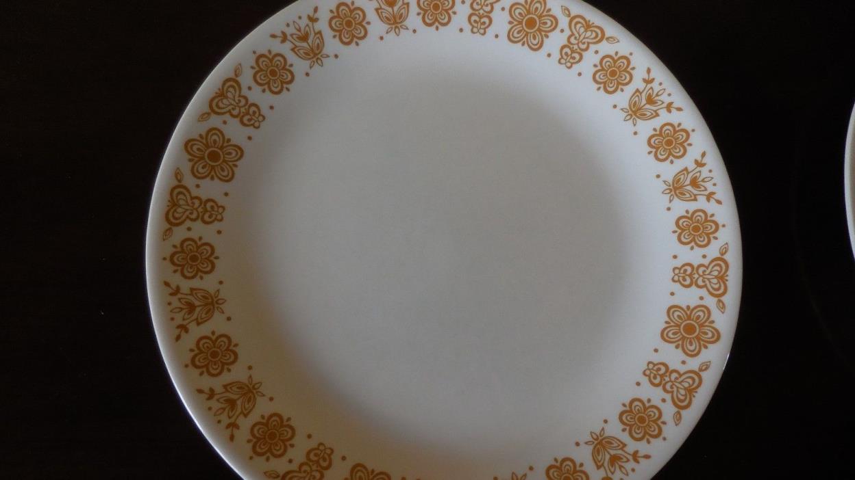 2 Corning Ware Corelle Pyrex Butterfly Gold  dinner plates 10.25