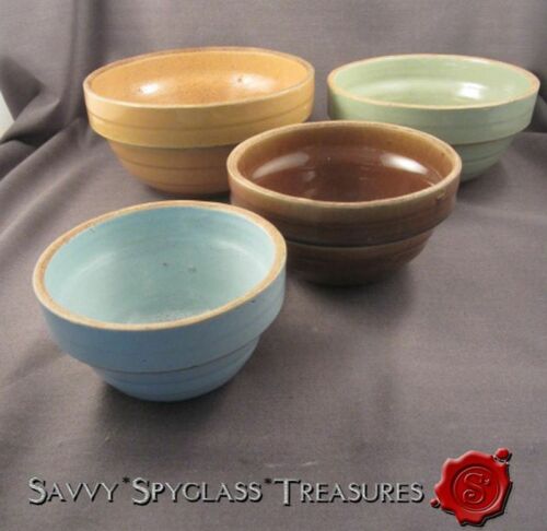 Nesting Set of 4 Western Stoneware Pottery Mixing Bowls Shoulder Banded Shape 1B