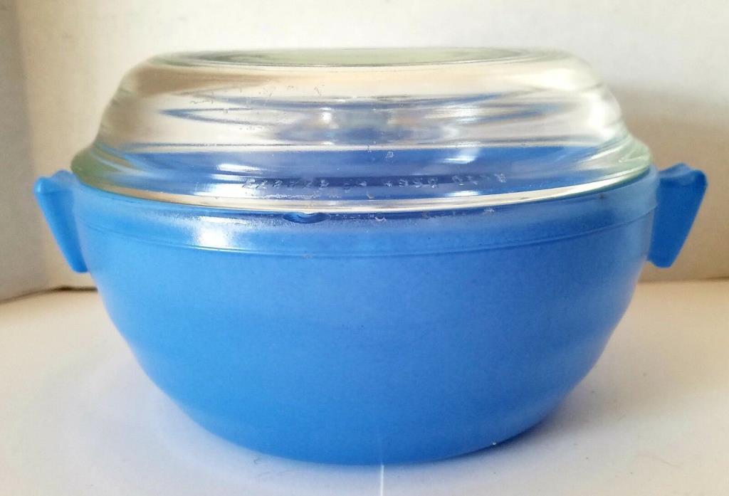 Vintage Art Deco Phoenix Made In England Mixing Handle Bowl & Lid Blue Glass