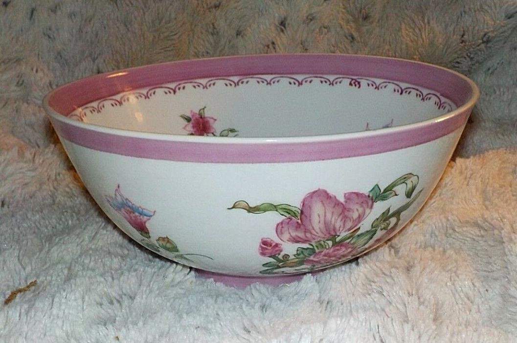 Pink and white floral ceramic mixing bowl, 4 3/4