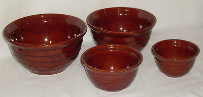 Vintage Marcrest Stoneware Ribbed Mixing Bowls - Set of 4