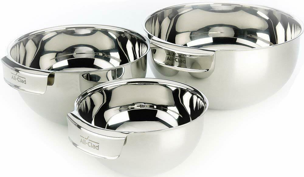 All-Clad MBSET Stainless Steel Dishwasher Safe Mixing Bowls Set,3-Piece, Silver