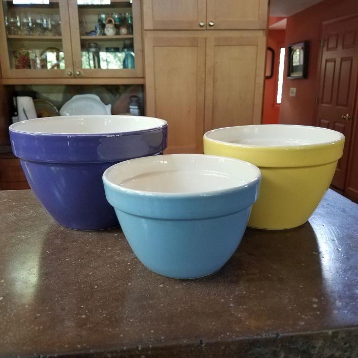 Crate & Barrel ADDISON Nested Mixing Bowls (3) Lilac/Purple Yellow Blue