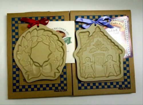 Vintage Brown Bag Cookie Art Collectible Clay Pottery Molds Qty 2 Christmas