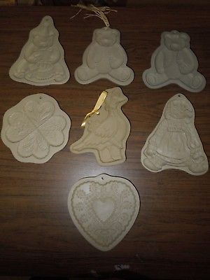 Lot of 7 Brown Bag Cookie Art Stoneware Molds. Hill Design Inc Hearts Bears ++++