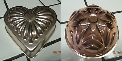 2 Copper jello molds - 1 heart shaped , 1 round