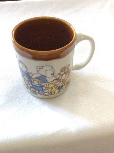 Otagiri Teddy Bears Mug Coffee Cup Heartprint Japan Stonewear Vtg Brown White