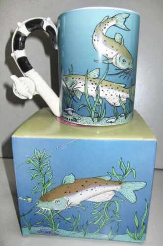 Catfish Fish Coffee Mug Cup Ceramic  c1992 very large 13 ounces fishing