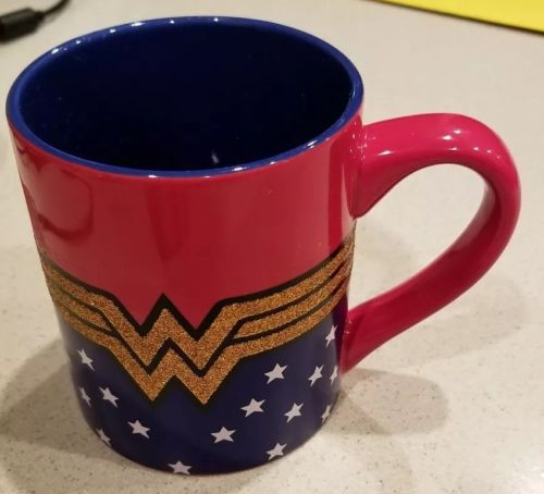 DC Comics Wonder Woman Logo Wrap Around with Stars Ceramic Glitter 14 OZ.Mug,
