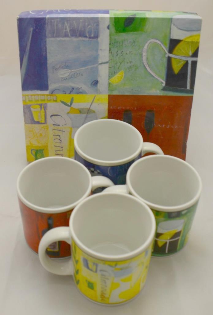Set of 4 Colorful Cafe Espresso Global Coffee Mugs