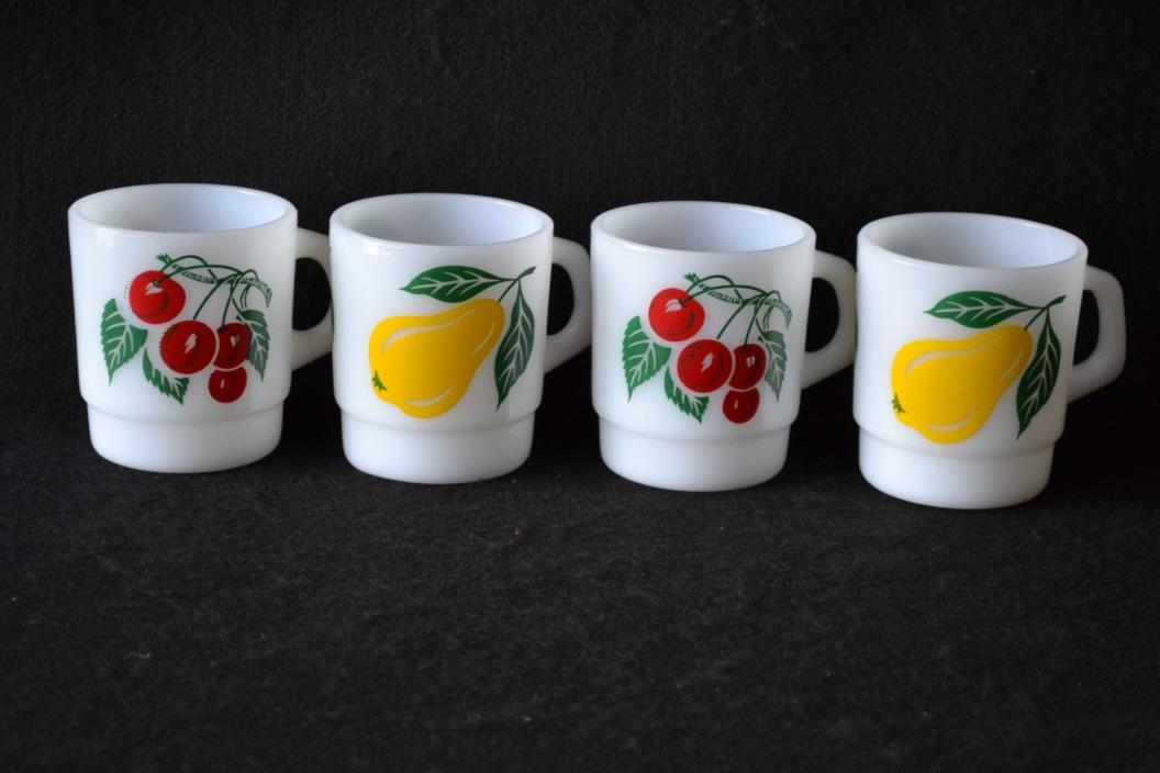 Vintage Termocrisa Milk Glass Set of Mugs with Cherries and Pears (4)