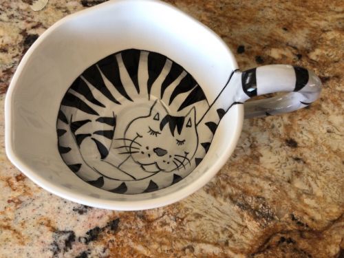 Oversized Soup Cup Mug Cat Tail Handle Coffee Tea P1 Fish Bones Kitty New
