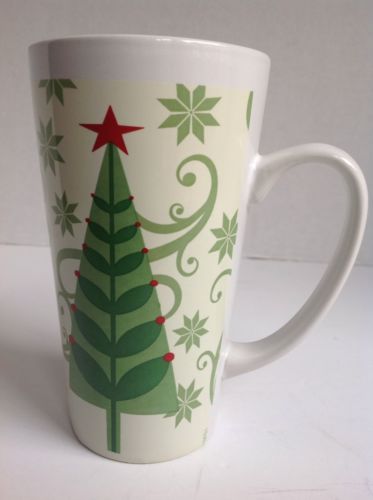 Large 14 oz. Coffee tea hot chocolate mug evergreen tree design