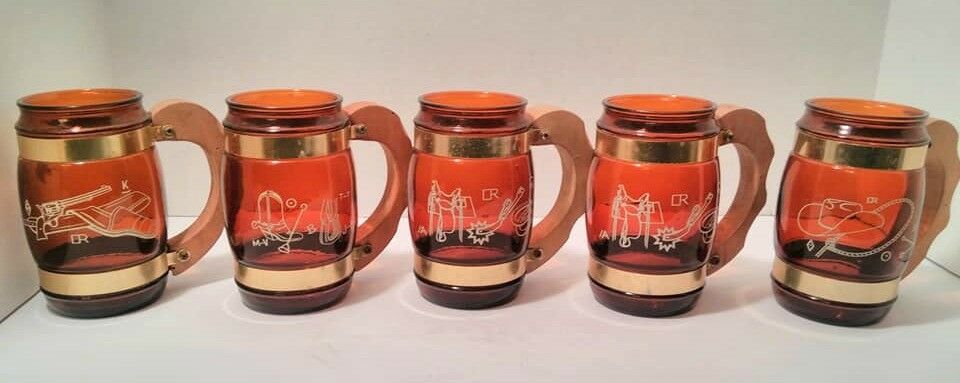 Set of 5 Vintage Cowboy Siesta Barrel Mugs