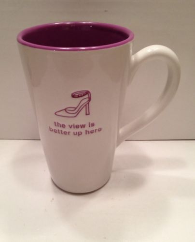 DEMDACO 2005 KICK UP YOUR HEELS THE VIEW IS BETTER UP HERE TALL LATTE MUG NEW