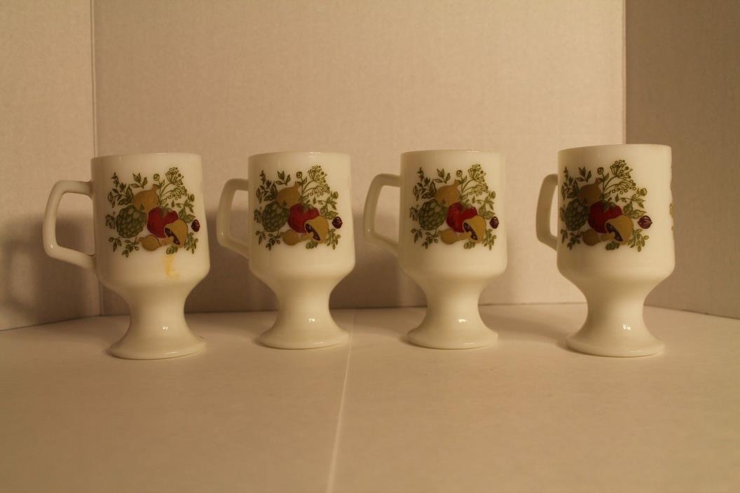 Lot of 4 vintage pedestal milk glass coffee mugs mushroom print