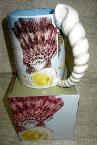 Starfish seashell snail and oyster coffee mug cup c1989 ceramic 13 ounces