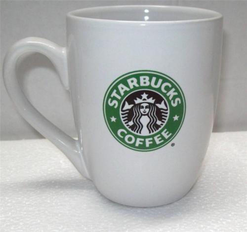 2008 STARBUCKS 10.2 oz  White China Tapered  Mug COFFEE / LATTE CUP Mermaid LOGO