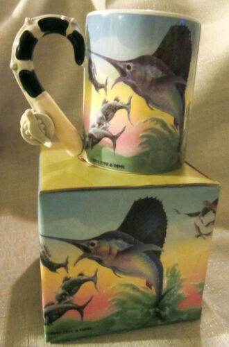 Sailfish BillFish and rod and reel ceramic coffee mug cup c1991 26 years old