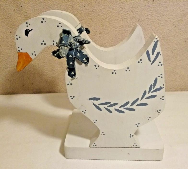 Vintage Handcrafted Wooden White Goose Napkin Holder Country Kitchen Home Decor