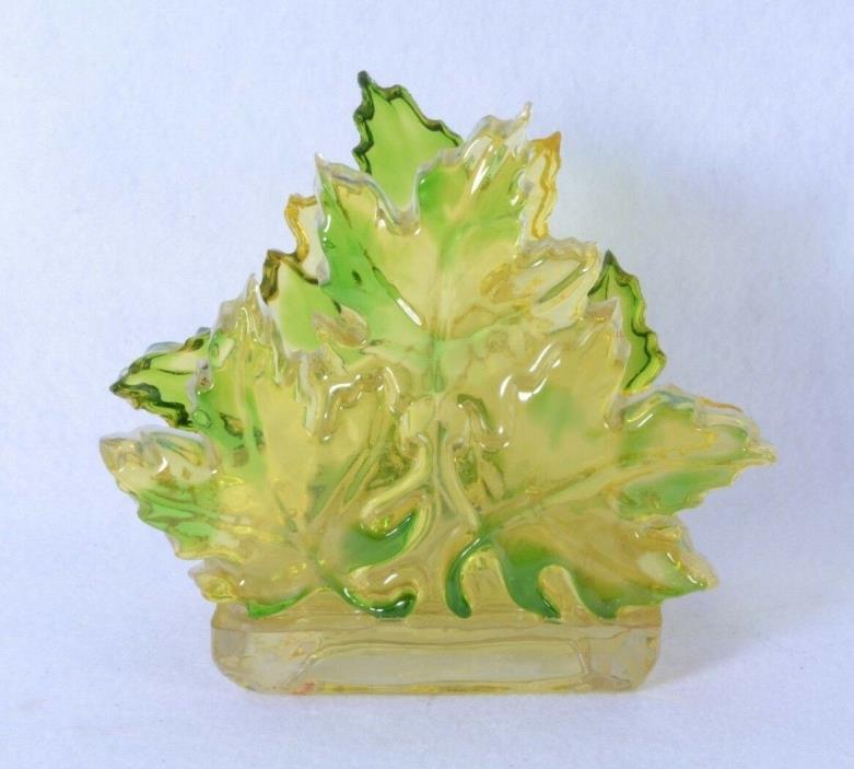 ACRYLIC NAPKIN HOLDER MAPLE LEAF GREEN YELLOW EXCELLENT CONDITION