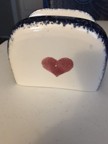 Ceramic Napkin Holder With Heart  Design Color Blue White Red