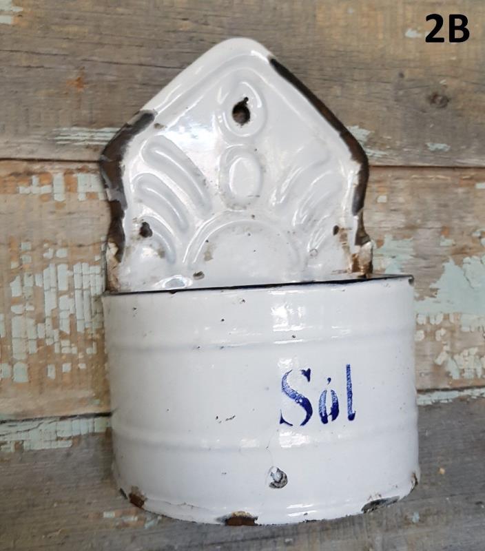 Vintage Polish Porcelain Metal Salt Box “SOL”