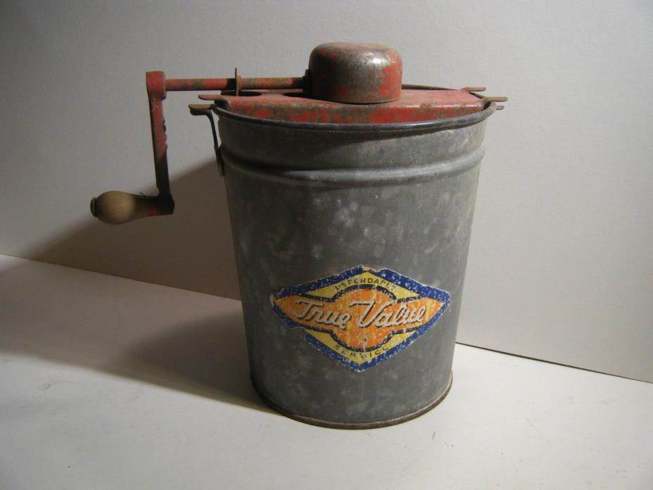 Vintage Antique Small 1.5 Qt. Metal Hand Crank Ice Cream Freezer - True Value