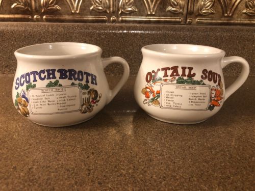 Lot Of 2- Scotch Broth & Oxtail Soup Recipe Ceramic Soup Bowls Cups With Handle