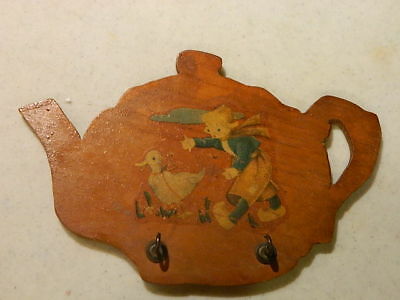 Vintage Dutch Boy with goose Wood Teapot key holder plaque