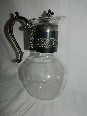 vintage glass carafe coffee pot with Silver Collar Roger's Silver