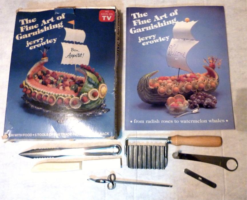 THE FINE ART OF GARNISHING BOOK & TOOLS BY JERRY CROWLEY IN ORIGINAL BOX