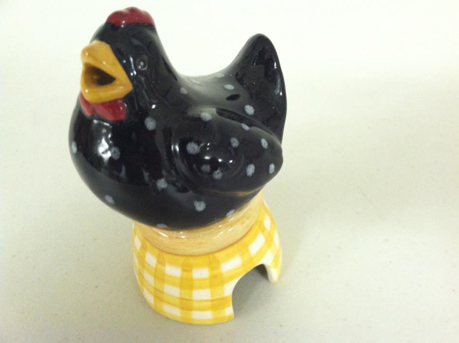 Black Chicken Pie Bird Funnel Vent glazed ceramic vintage 3 1/2 inches tall