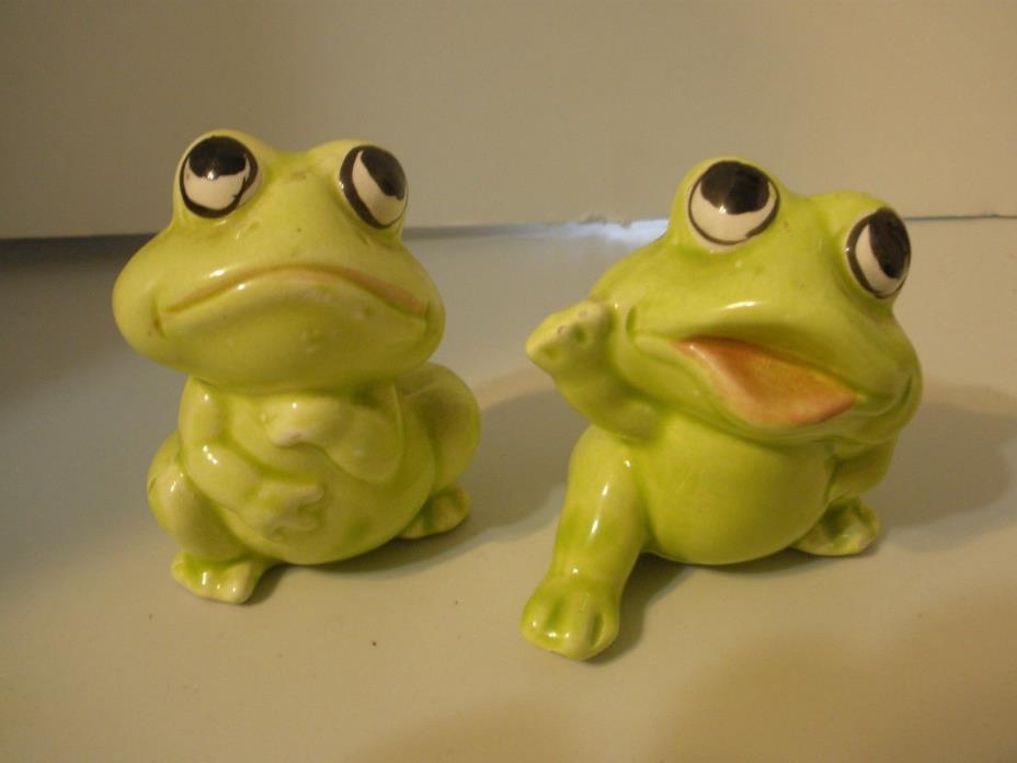 Vintage Porcelain Frog Shaped Salt & Pepper Shakers
