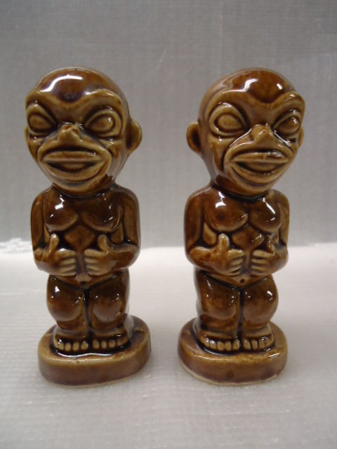 Koh Tiki Salt and Pepper Brown Shakers with Stoppers