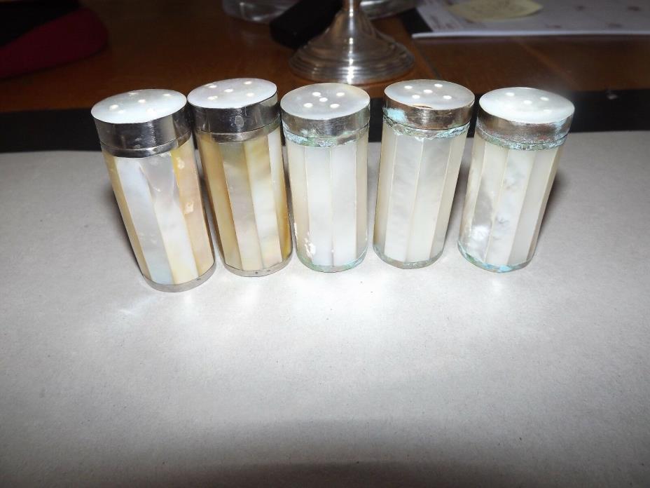 LOT OF 5  Mother of Pearl SALT AND PEPPER SHAKERS