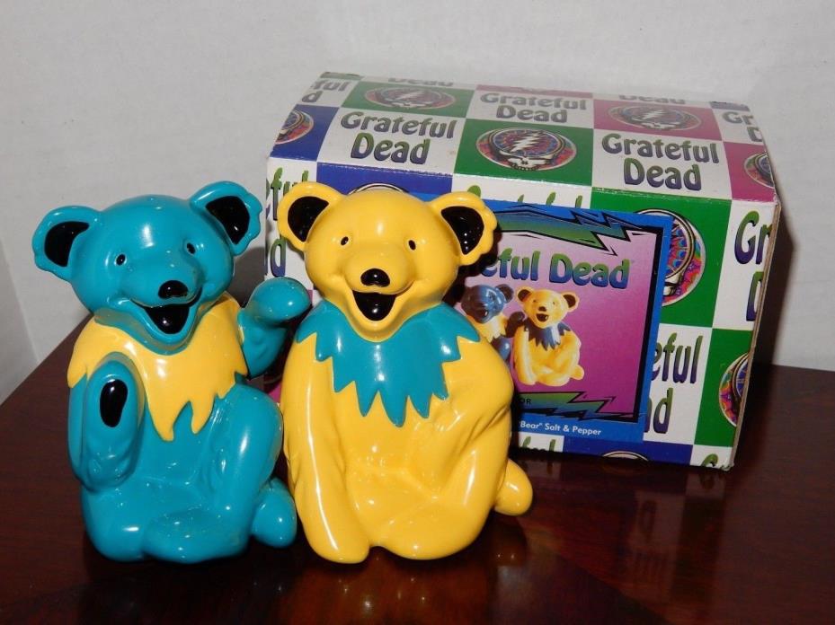 1998 Vandor Grateful Dead Bear Salt & Pepper Shakers Yellow & Blue # 48030