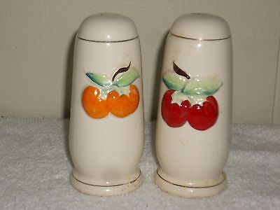 Vintage White Salt & Pepper Shakers With Apples and Oranges