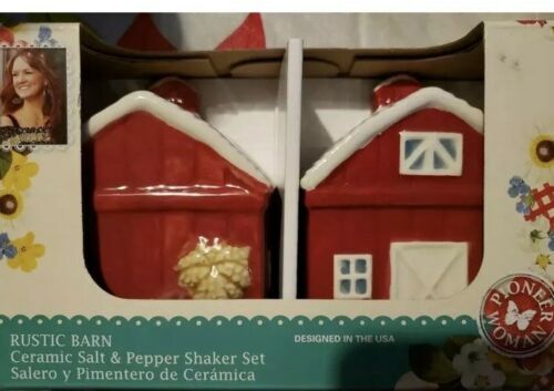 The Pioneer Woman Rustic Barn Ceramic Salt & Pepper Shaker Set New In Box