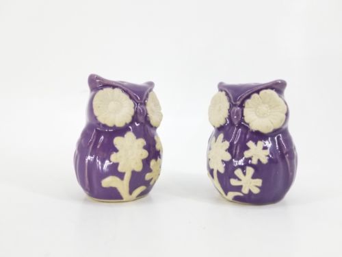 Purple Ceramic Cute Owls Salt Pepper Shaker Set Kitchen Decor Figurines New S&P