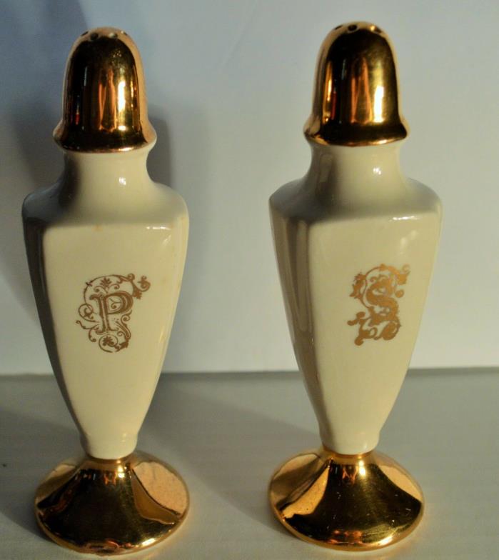 Salt & Pepper Shakers Off-White and Gold Victorian Style P and S 5-3/4