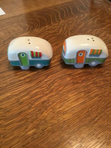 Campers Salt & Pepper Shakers Camper Trailers with Striped Awnings