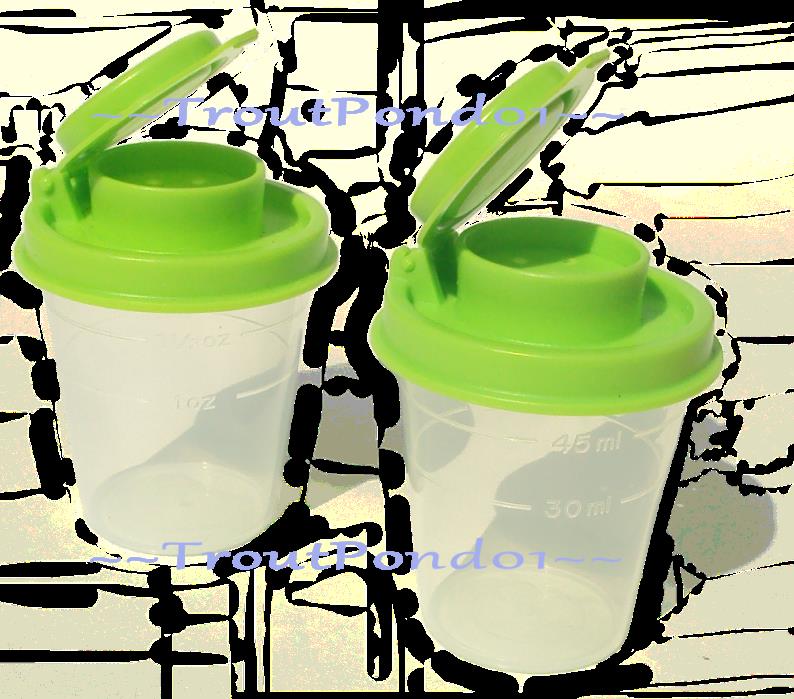 New TUPPERWARE 2 Oz Midgets Salt and Pepper Shakers Mini Bowls Lime Green Seals