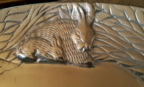 Vintage Aluminum Bunny Rabbit Handles Serving Tray Platter Easter