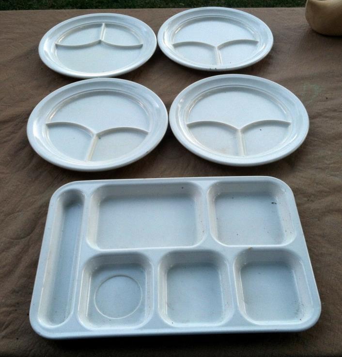 Vintage White Dallas Ware 4 Divided Plates + 1 Cafeteria Tray
