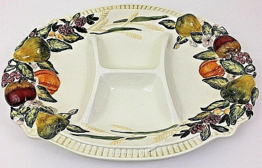 Relish / Veggie Tray Platter 17.5 X 13.5 Ceramic Vegetable Garden Oval 4 Part